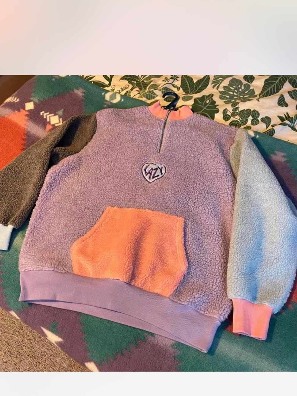 Lazy Oaf Lavender Sherpa Pullover with Peach Pocket